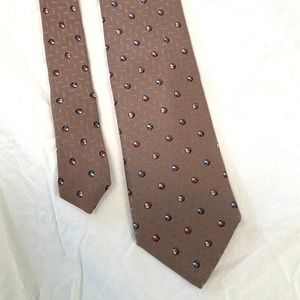 Lanvin VNTG Polka Dot Silk Skinny Tie - Taupe with Red, Yellow, Blue Detail